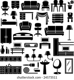 Furniture end lighting icons set