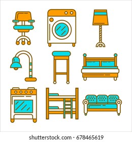 Furniture and equipment for house graphic set on white