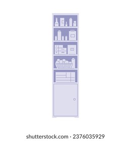 Furniture and equipment of a veterinary office, shelves with medicines. Medical locker with pills, vials, bottles and supplies. Accessories for examination or treatment vector monochrome illustration