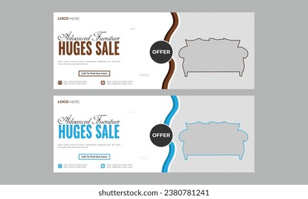 Furniture Facebook Cover and Web Banner Template, Simple and Modern Furniture Social Media Cover Template with white background.