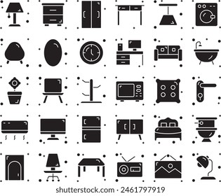 Conjunto de iconos de relleno de muebles Ilustración de Arte vectorial