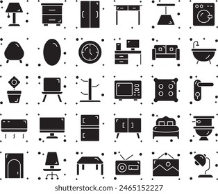 Conjunto de iconos de relleno de muebles Diseño de Vector Ilustración Stock