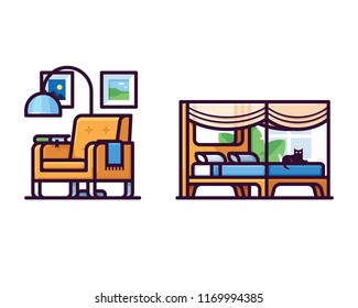 Furniture filled outline icons