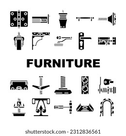 furniture fitting construction icons set vector. home house, repair carpenter, tool wood, hardware carpentry, equipment bolt furniture fitting construction glyph pictogram Illustrations