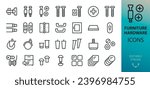 Furniture fittings hardware isolated icons set. Set of carpenter fasteners, cabinet door hinge, felt furniture pads, drawer slides, table top, kitchen facade, caster wheels vector icon