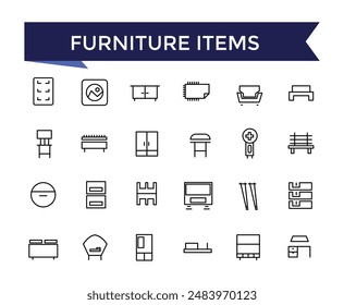 Furniture Fittings Icon set with editable stroke collection for web and ui. Line icons pack. Vector illustration.