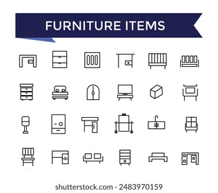 Furniture Fittings Icon set with editable stroke collection for web and ui. Line icons pack. Vector illustration.