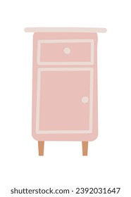 Furniture of flat cartoon set. Style of image beautifully complements the pink commode, making it a focal point of the cozy design and contributing to a welcoming atmosphere. Vector illustration.