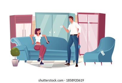 Furniture flat composition with living room home interior with couple of characters vector illustration