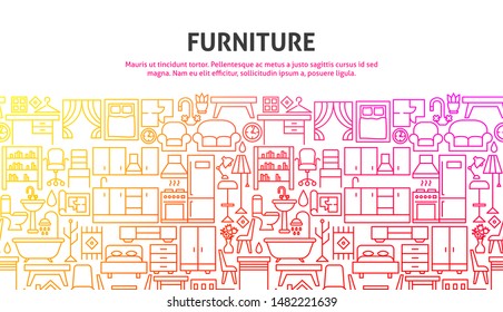 Furniture Flat Concept. Vector Illustration of Outline Design.