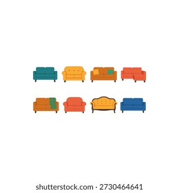 Möbel flach Symbol-Set. mit Sofa, Couch, Sofa, Loveseat und divan Designs