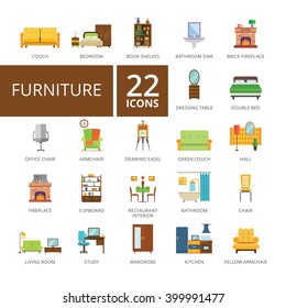 Furniture flat icons set