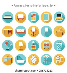 Furniture Flat Icons Set, Household, Home Interior Objects