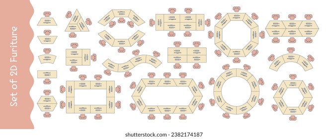 Furniture for the floor plan. Top view tables for office. Perfect for interior mood boards and planning sketches. Architectural.