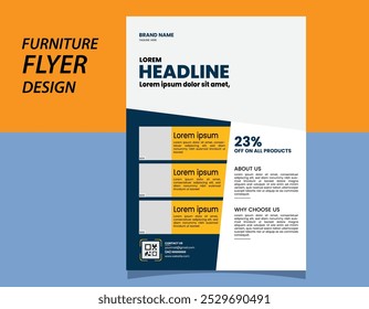 Furniture flyer template design layout in A4 size, furniture magazine ads, leaflet template, poster, cover, book, advertisement