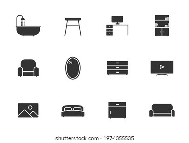 furniture glyph vector icons isolated on white background. furniture icon set for web, mobile apps, ui design and print