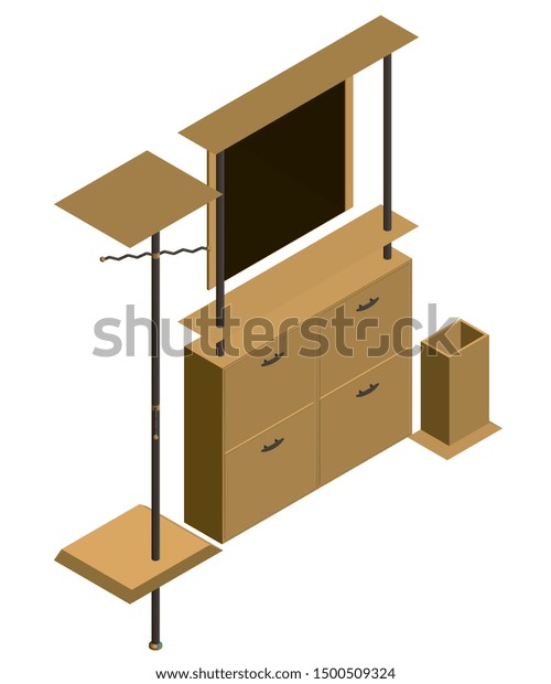 Furniture Hallway Room Wardrobe Mirror Shelves Stock Vector