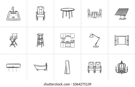 Furniture hand drawn outline doodle icon set for print, web, mobile and infographics. Furniture vector sketch illustration set isolated on white background.