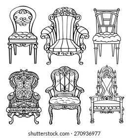 Furniture Hand Drawn Set Vintage Chair Stock Vector (Royalty Free ...