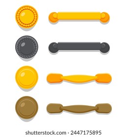 Furniture handles and knobs vector cartoon set isolated on a white background.