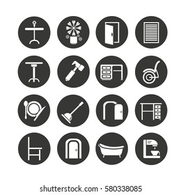 furniture and home appliance icon in circle buttons