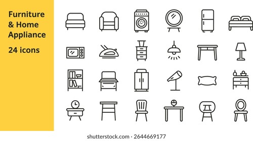 Furniture and home appliance icons isolated on a white background