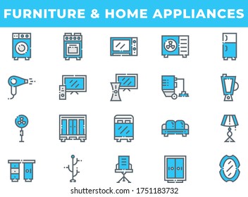 Furniture and home appliances linear icons