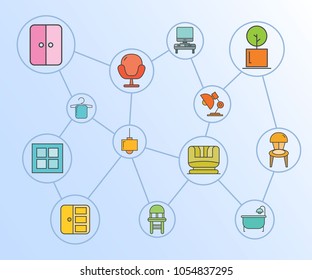 furniture and home applicance network diagram in blue background