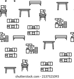 Furniture For Home And Backyard Vector Seamless Pattern Thin Line Illustration