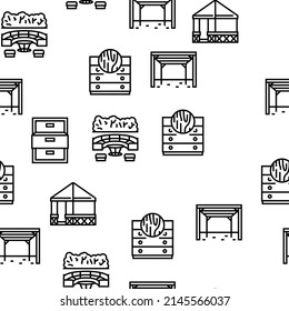 Furniture For Home And Backyard Vector Seamless Pattern Thin Line Illustration