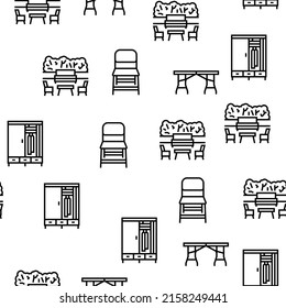 Furniture For Home And Backyard Vector Seamless Pattern Thin Line Illustration