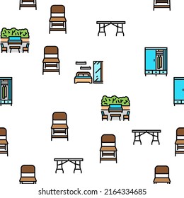 Furniture For Home And Backyard Vector Seamless Pattern Thin Line Illustration