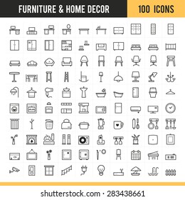 Furniture and home decor icon set. Vector illustration.