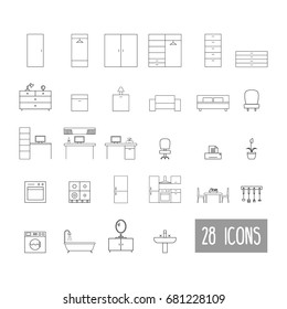 Furniture and home decor icon set.