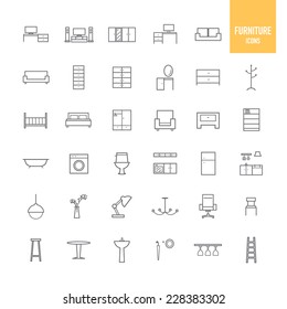 Furniture and home decor icons. Vector illustration.