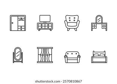 Furniture and Home Decor Line Icons Set. Stylish Home and Interior Design Elements