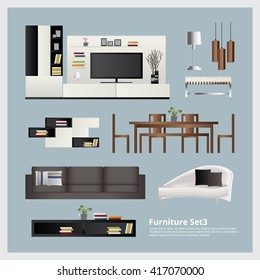Furniture and Home Decoration Set Vector Illustration
