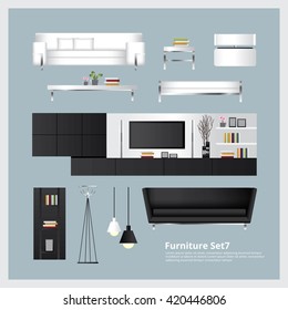 Furniture and Home Decoration Set Vector Illustration