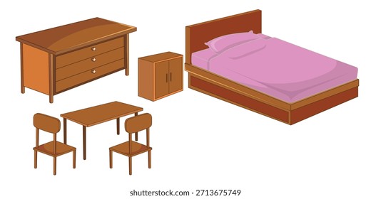 Muebles y Elementos interiores para el hogar. Concepto de conjunto de iconos de muebles de Ilustración vectorial de iconos de electrodomésticos. 
