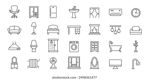 Furniture, home interior icon set. Vector illustration.