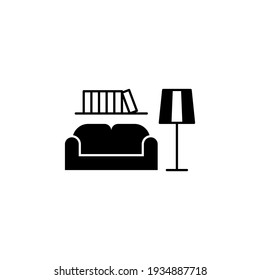 Furniture, home interior icon in solid black flat shape glyph icon, isolated on white background 