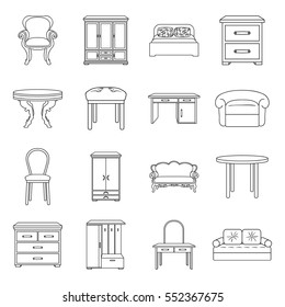 Furniture and home interior set icons in outline style. Big collection of furniture and home interior vector symbol stock illustration