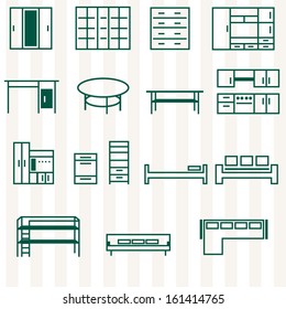 Furniture for home and office icon set. Solid fill set in EPS 8 format