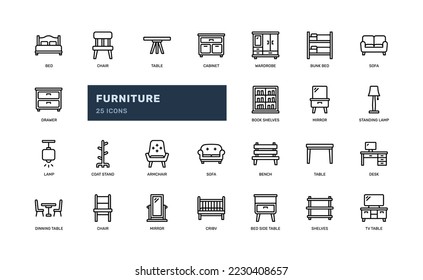 furniture house home interior decoration living room detailed outline icon. simple vector illustration