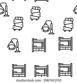 Furniture House Room Interior Vector Seamless Pattern Thin Line Illustration