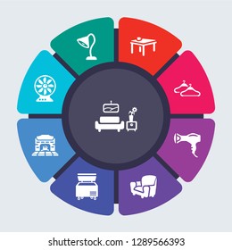 furniture and household vector template for infographics. Business concept with 9 options, steps, parts, segments. Banner infographic cycling diagram, round chart, Livingroom, Lamp icons