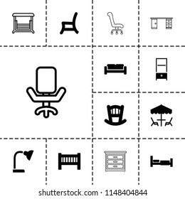 Furniture icon. collection of 13 furniture filled and outline icons such as sofa, bed, baby bed, outdoor chair. editable furniture icons for web and mobile.