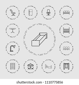 Furniture icon. collection of 13 furniture outline icons such as office chair, swing, table lamp, table under umbrella. editable furniture icons for web and mobile.