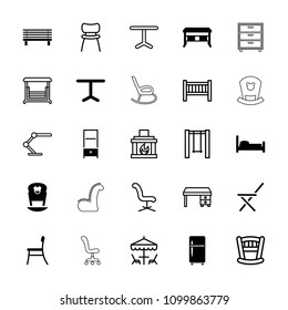 Furniture icon. collection of 25 furniture filled and outline icons such as office desk, bed, table, chair, baby bed. editable furniture icons for web and mobile.