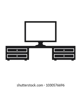 furniture icon, desk with television conception 